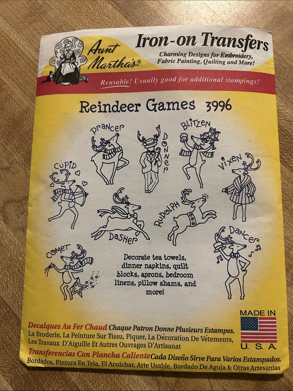 Vintage Aunt Martha's Reindeer Games 3996  Iron-On Transfers made in USA